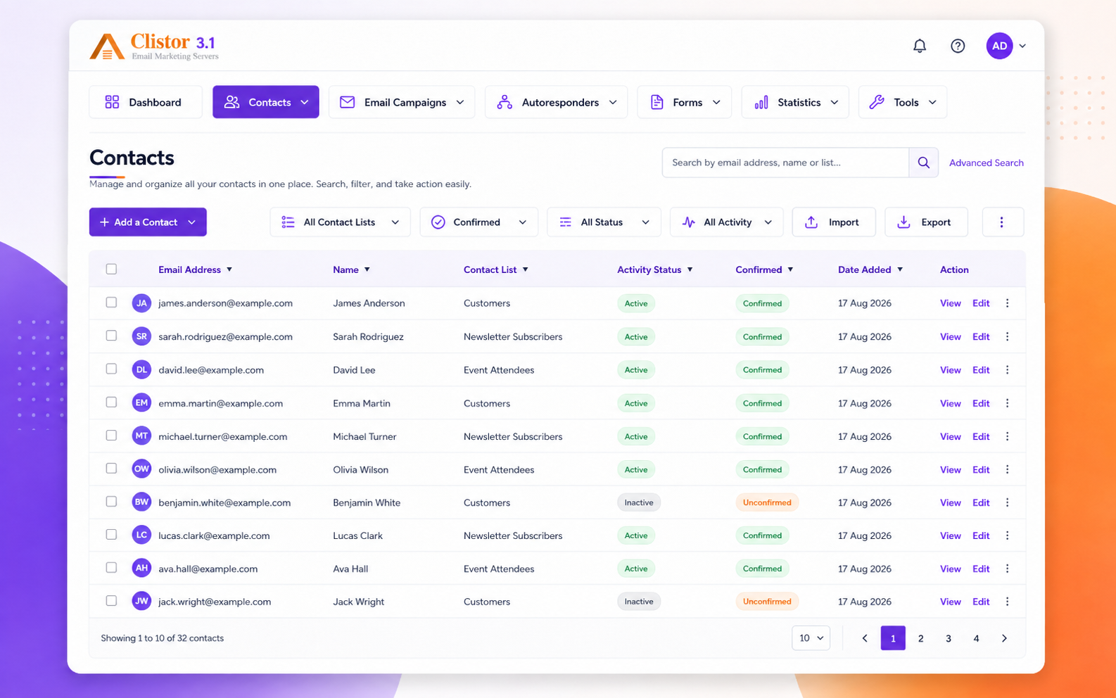 Clistor 3.1 audience management contacts view