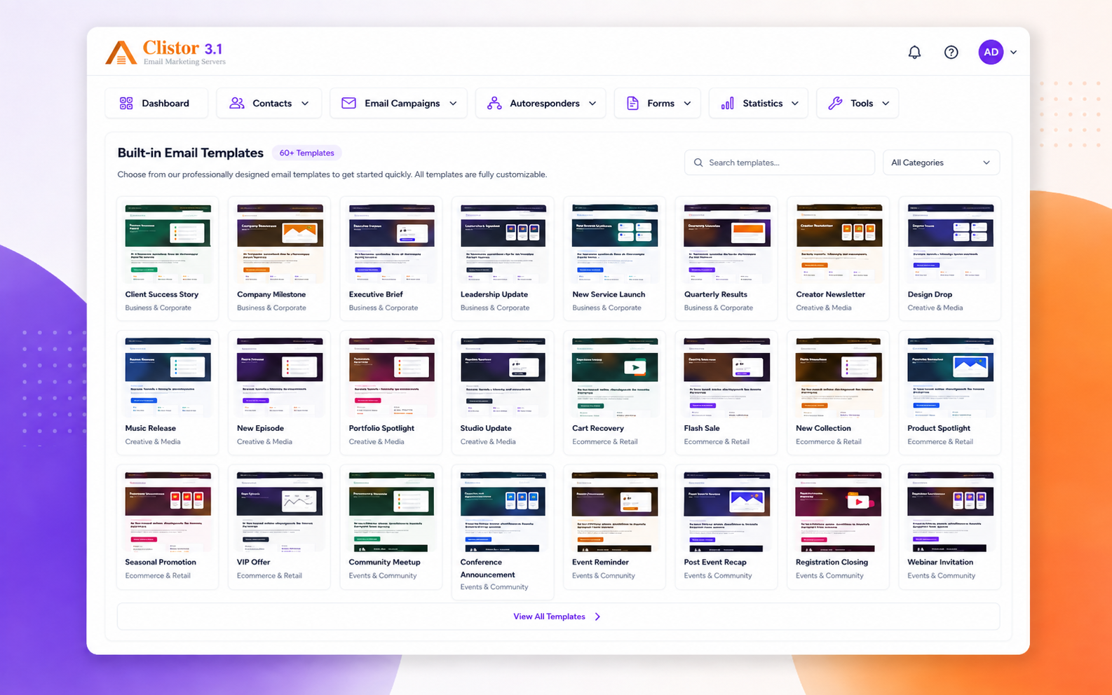Clistor 3.1 built-in email template library