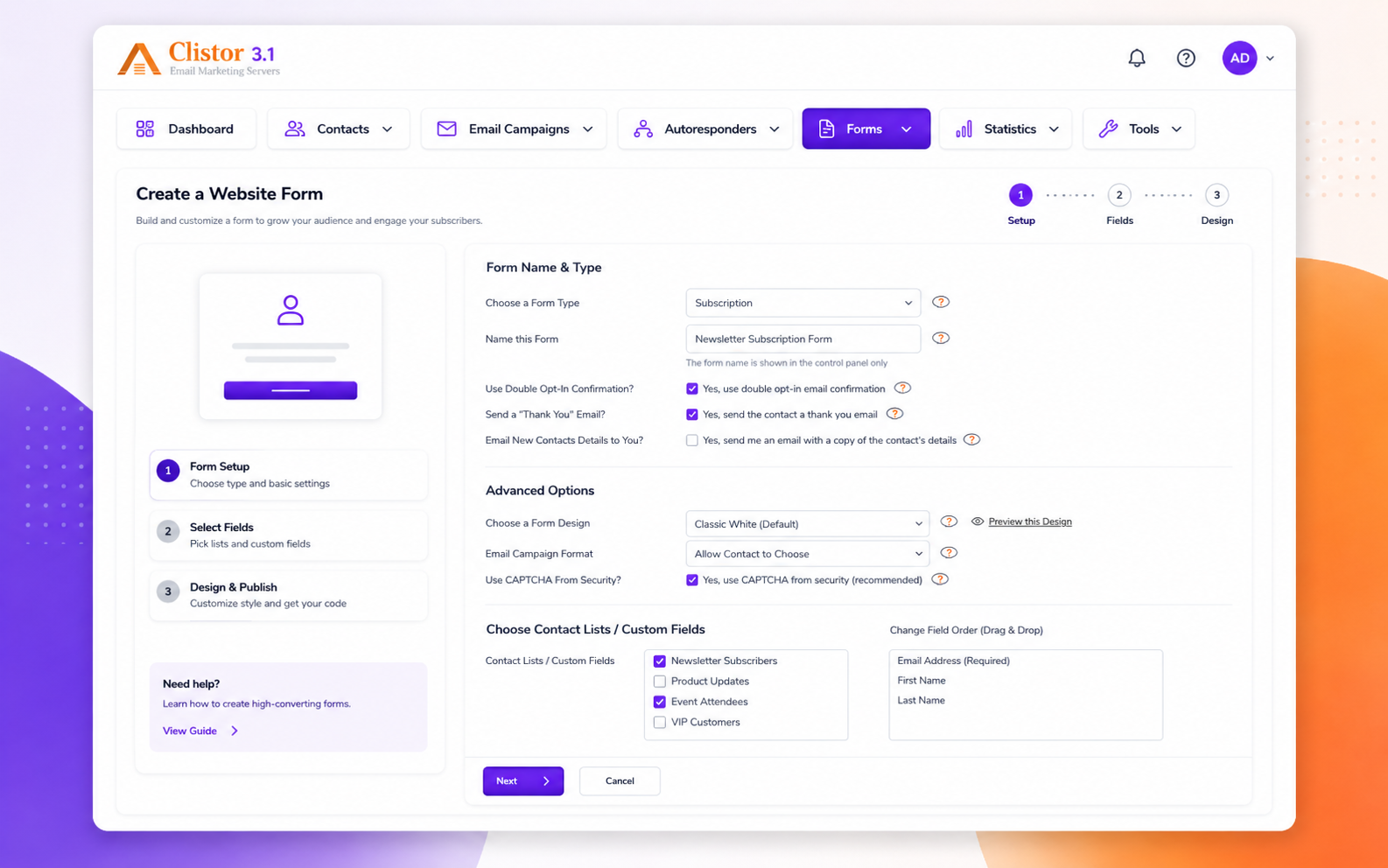 Clistor 3.1 website form builder