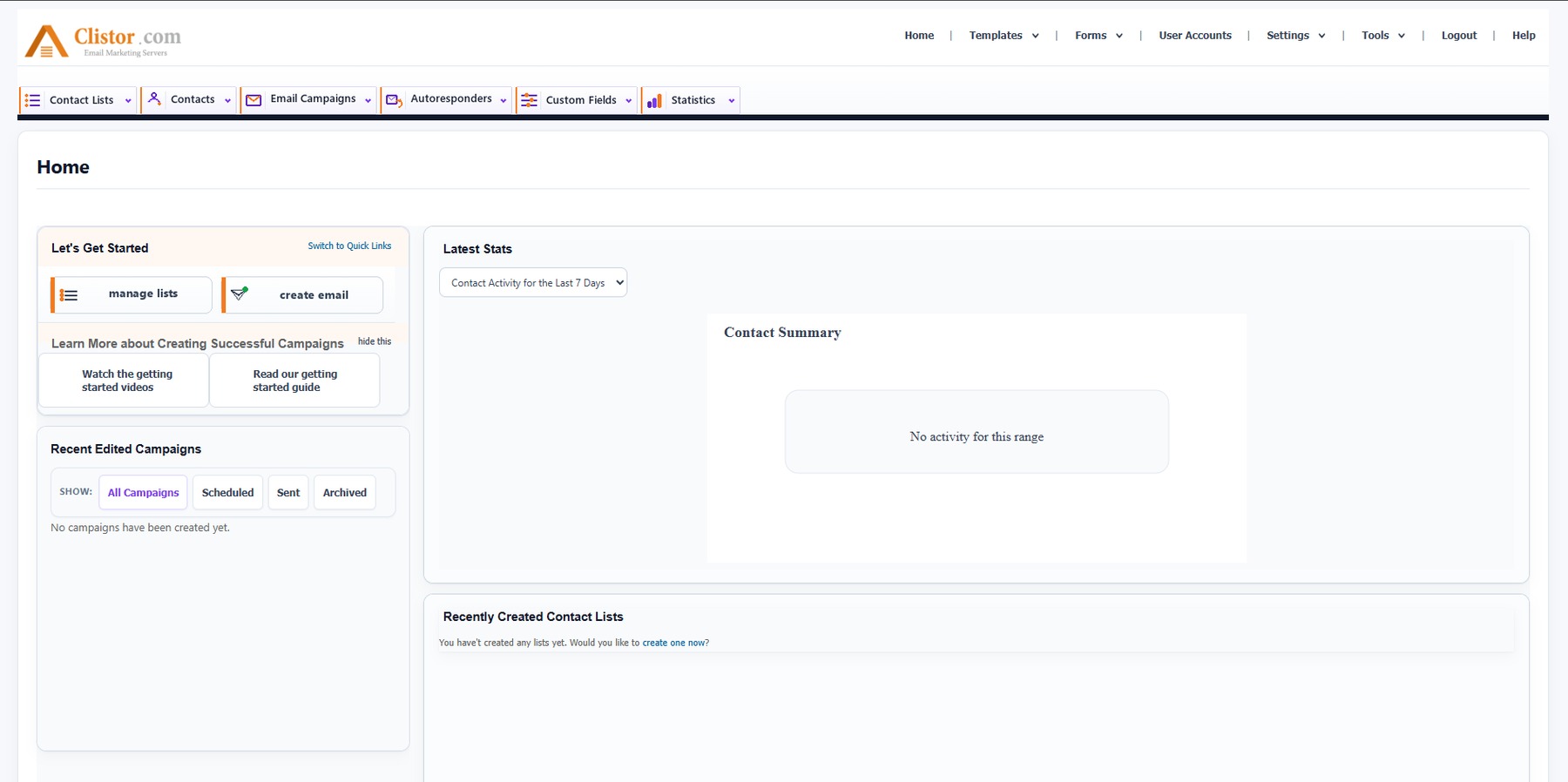 Clistor 3.1 dashboard showing the main navigation and product panels